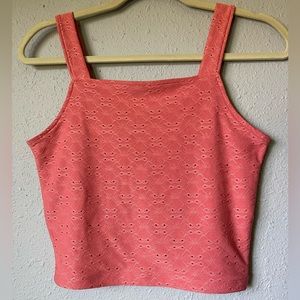 Wallflower Juniors Solid Eyelet Knit Crop Tank Top~Size Large Faded Rose.
